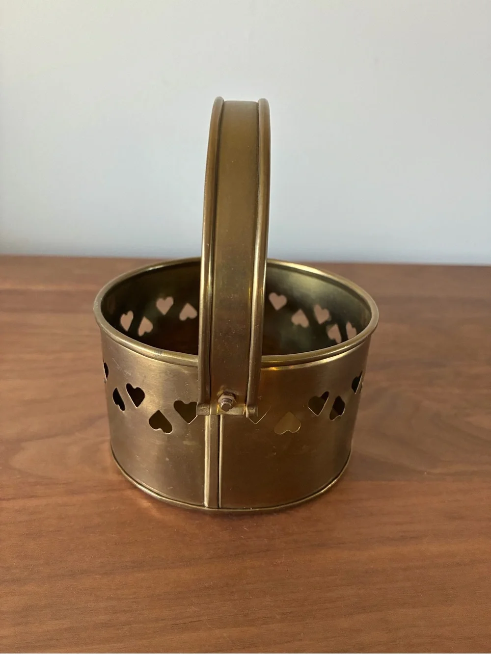 Vintage Hosley Brass Heart Cutout Basket | Cottagecore Decor | Rustic Farmhouse